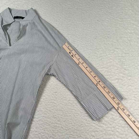 Lafayette 148 New York Popover Shirt Size XS Bracelet Sleeve Gray White Striped - Picture 9 of 11
